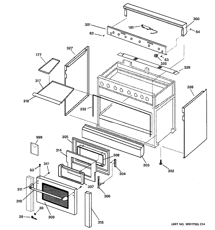 OUTER BODY Diagram and Parts List for ZDP36L4DD1SS  General Electric Range