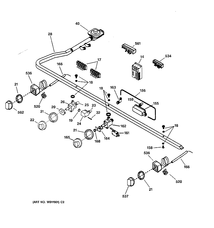 MANIFOLD & CONTROLS Diagram and Parts List for ZDP48N6RD2SS  General Electric Range