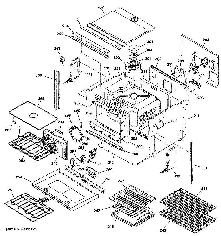 BODY PARTS Diagram and Parts List for ZET837WB2WW  General Electric Wall Oven