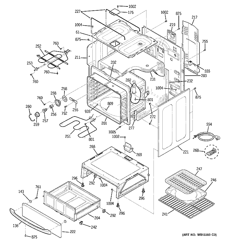BODY PARTS Diagram and Parts List for JCBP35SK1SS  General Electric Range