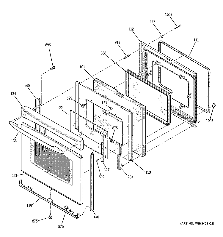 DOOR Diagram and Parts List for JCBP64SJ1SS  General Electric Range