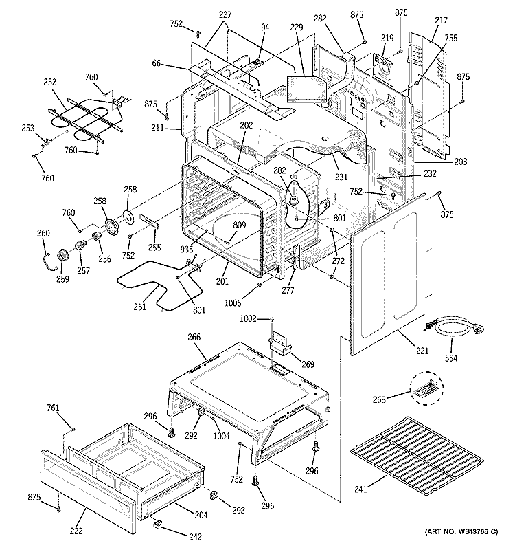 BODY PARTS Diagram and Parts List for JCBS55WK1WW  General Electric Range