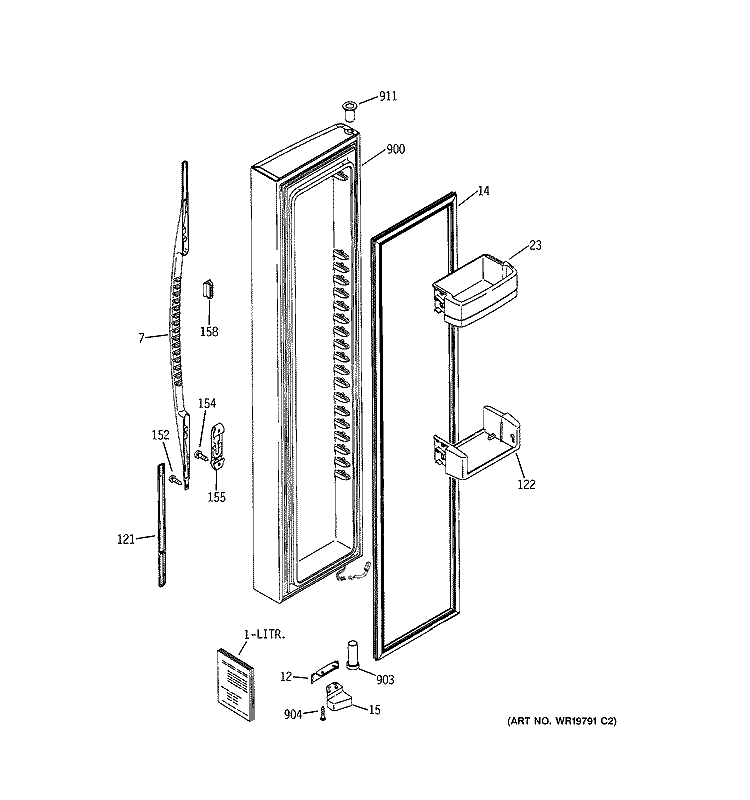 FREEZER DOOR Diagram and Parts List for GSX25YBSBCWW  General Electric Refrigerator