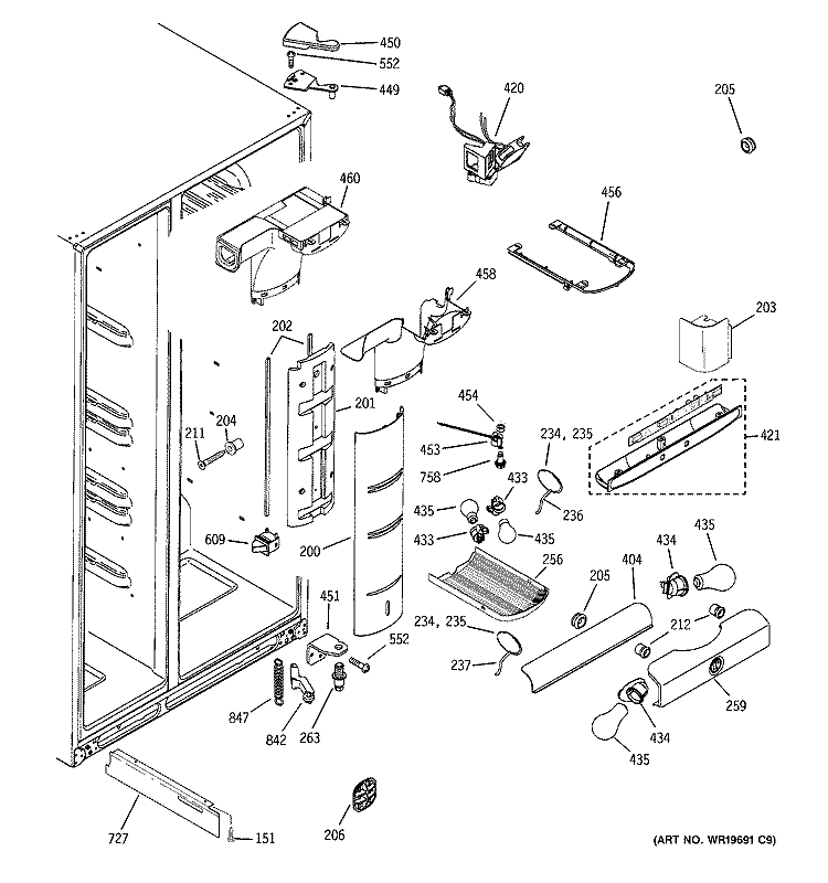 FRESH FOOD SECTION Diagram and Parts List for GSX25YBSBCWW  General Electric Refrigerator