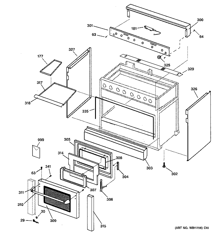 OUTER BODY Diagram and Parts List for ZDP36N4DD2SS  General Electric Range