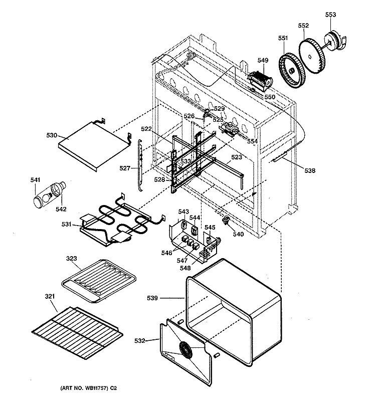 OVEN ASSEMBLY Diagram and Parts List for ZDP36N6DD2SS  General Electric Range
