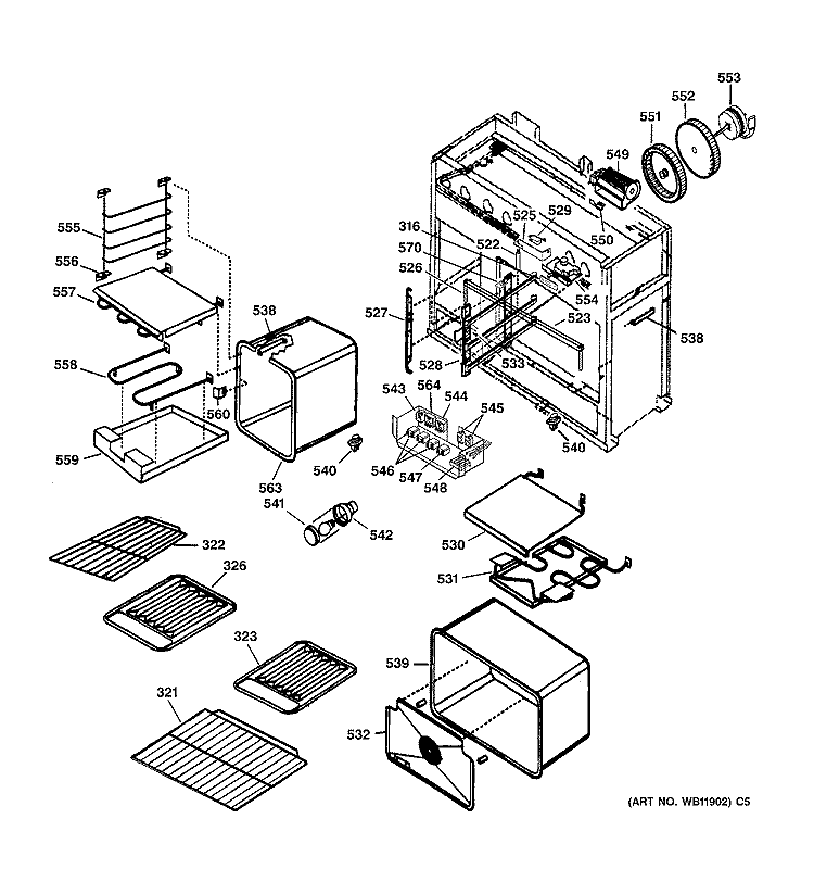 OVEN ASSEMBLY Diagram and Parts List for ZDP48L6DD2SS  General Electric Range