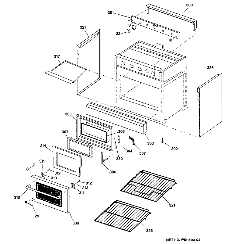 CASE & DOOR Diagram and Parts List for ZGS30L4ASS  General Electric Range