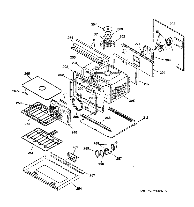 LOWER OVEN Diagram and Parts List for ZET857BYBB  General Electric Wall Oven