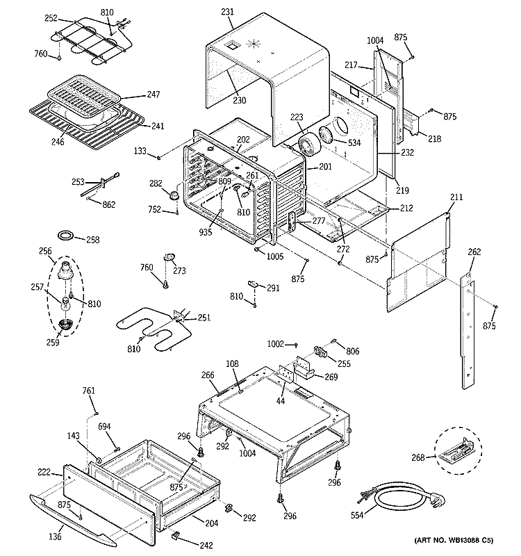 BODY PARTS Diagram and Parts List for JCS905SK1SS  General Electric Range