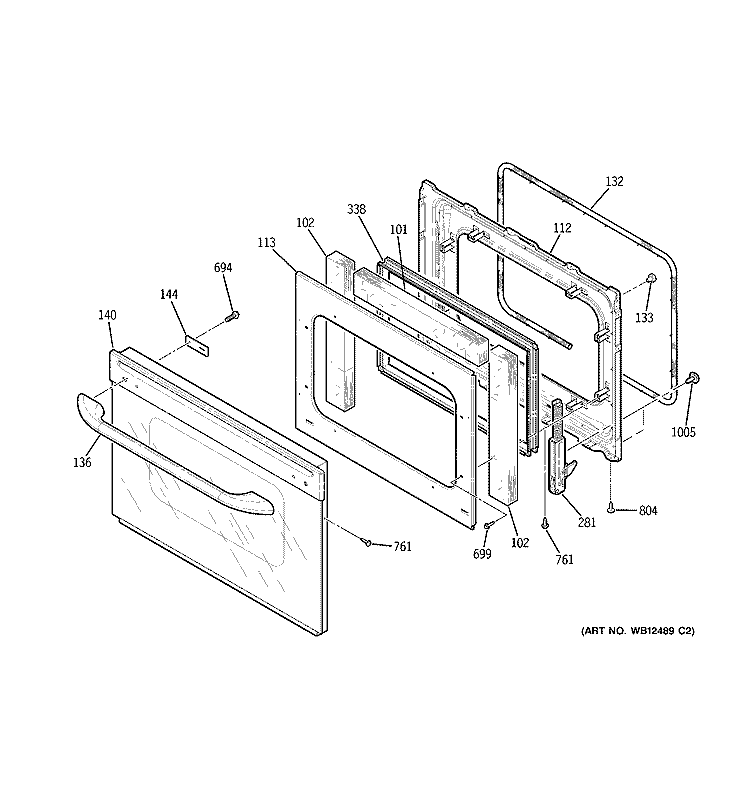 DOOR Diagram and Parts List for JTP28CF6CC  General Electric Microwave Oven Combo