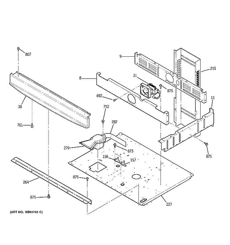 CENTER SPACER Diagram and Parts List for JTP48SF5SS  General Electric Microwave Oven Combo