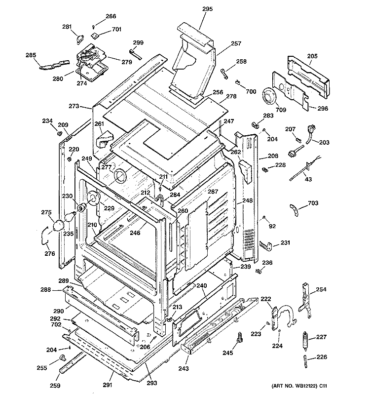 BODY PARTS Diagram and Parts List for JGBP32CEJ2CC  General Electric Range