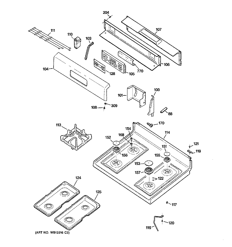 CONTROL PANEL & COOKTOP Diagram and Parts List for JGBP32SEJ2SS  General Electric Range