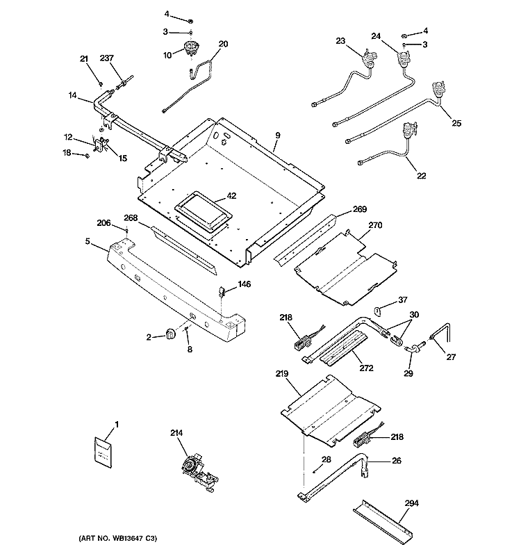 GAS & BURNER PARTS Diagram and Parts List for JGBP88CEK2CC  General Electric Range