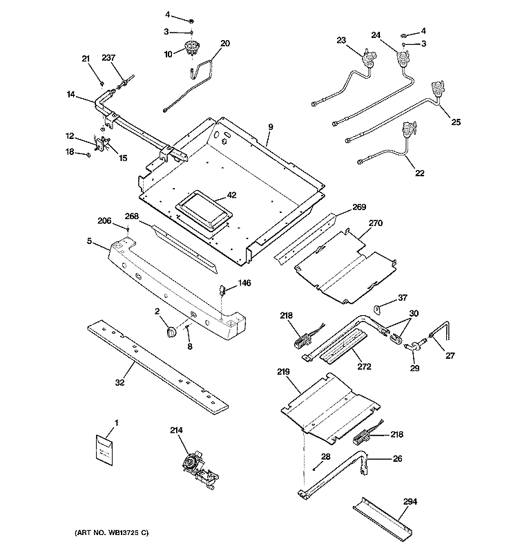 GAS & BURNER PARTS Diagram and Parts List for JGBP88SEK3SS  General Electric Range