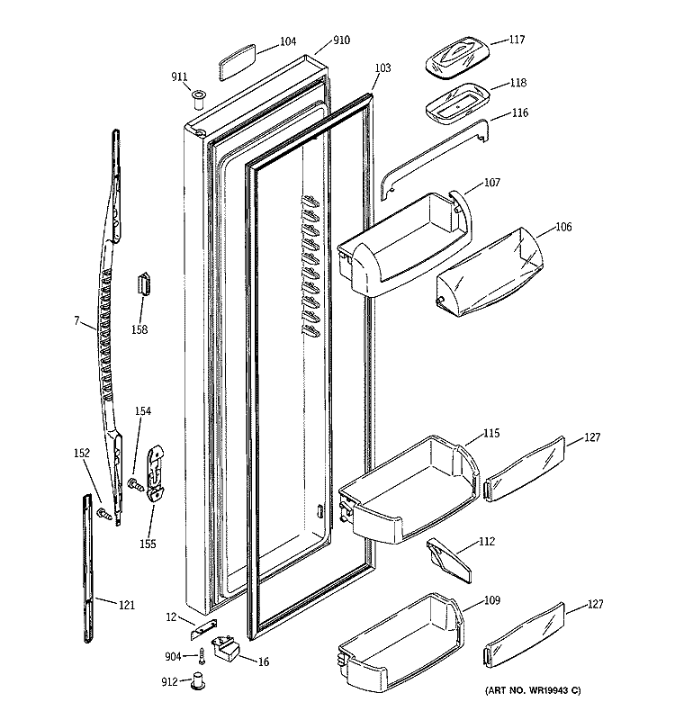 FRESH FOOD DOOR Diagram and Parts List for GSK25LCSBCCC  General Electric Refrigerator