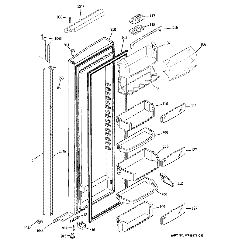 FRESH FOOD DOOR Diagram and Parts List for PIG23NGSAFKB  General Electric Refrigerator