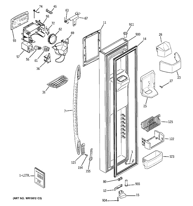 FREEZER DOOR Diagram and Parts List for PSF26MGSCBB  General Electric Refrigerator