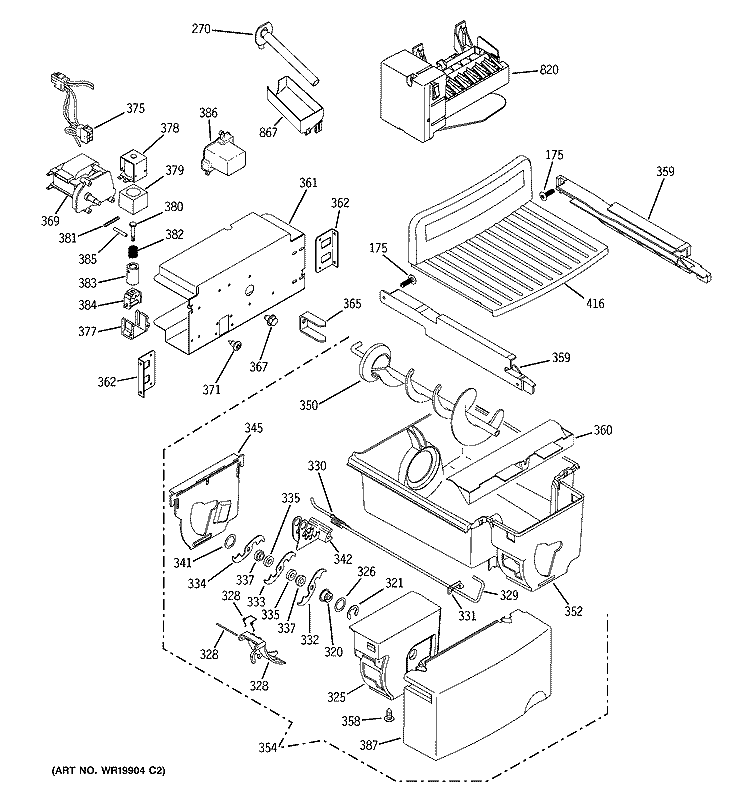 ICE MAKER & DISPENSER Diagram and Parts List for PSK27MGSBCCC  General Electric Refrigerator