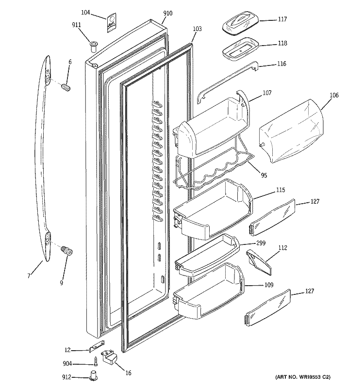 FRESH FOOD DOOR Diagram and Parts List for PSK27SGRACSS  General Electric Refrigerator