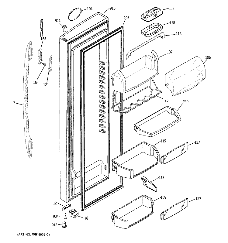 FRESH FOOD DOOR Diagram and Parts List for PSK29NGSBCCC  General Electric Refrigerator