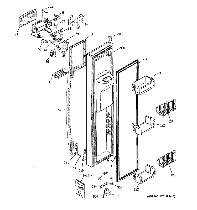 FREEZER DOOR Diagram and Parts List for PSK29NHSBCWW  General Electric Refrigerator