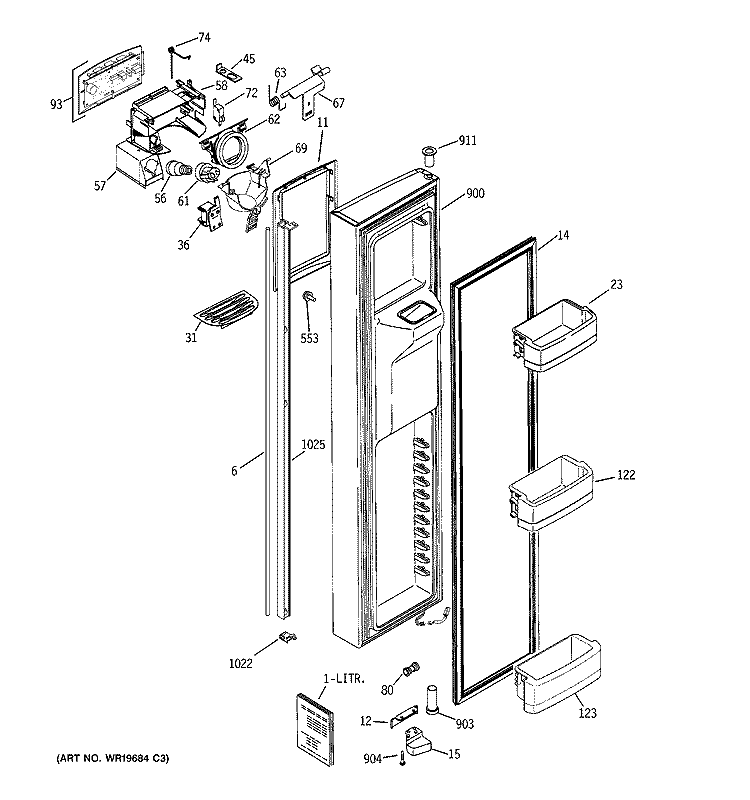 FREEZER DOOR Diagram and Parts List for GCL22KGRESV  General Electric Refrigerator