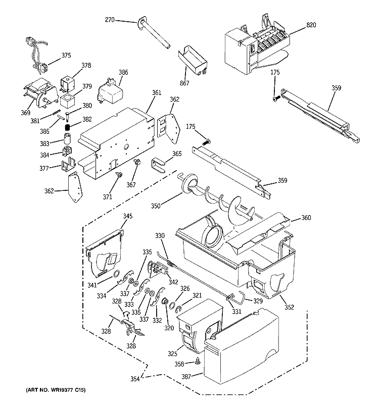 ICE MAKER & DISPENSER Diagram and Parts List for GCL22KGRESV  General Electric Refrigerator