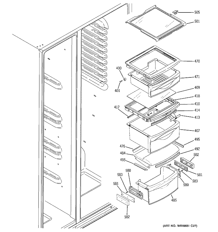 FRESH FOOD SHELVES Diagram and Parts List for GCL22KGRESV  General Electric Refrigerator