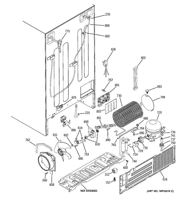 SEALED SYSTEM & MOTHER BOARD Diagram and Parts List for GCL22KGRESV  General Electric Refrigerator