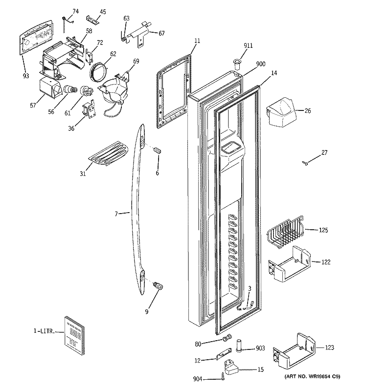 FREEZER DOOR Diagram and Parts List for PSC25MSSBSS  General Electric Refrigerator
