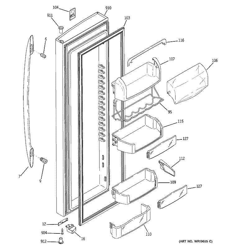 FRESH FOOD DOOR Diagram and Parts List for PSC25MSSBSS  General Electric Refrigerator