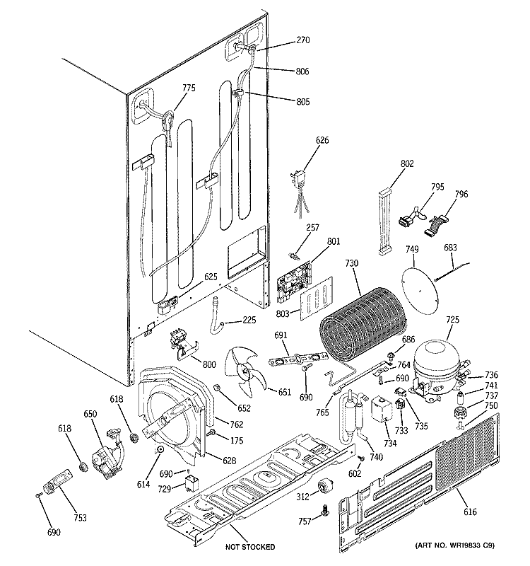 SEALED SYSTEM & MOTHER BOARD Diagram and Parts List for PSG25SGSBCSS  General Electric Refrigerator