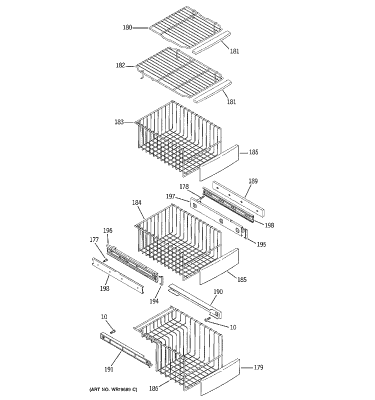 FREEZER SHELVES Diagram and Parts List for PSK25NGSBCCC  General Electric Refrigerator