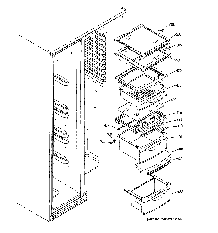 FRESH FOOD SHELVES Diagram and Parts List for PSS26MGSCBB  General Electric Refrigerator
