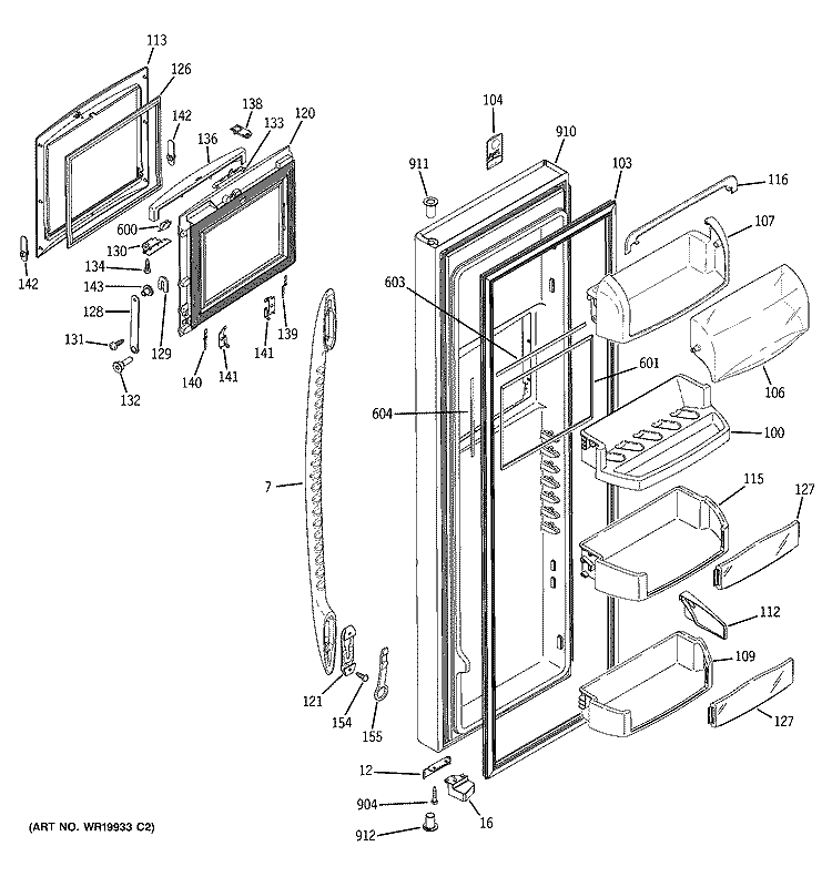 FRESH FOOD DOOR Diagram and Parts List for PSS29NHSBBB  General Electric Refrigerator