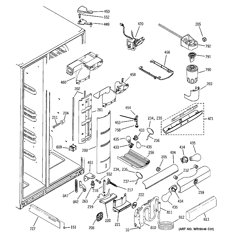 FRESH FOOD SECTION Diagram and Parts List for PWG25SGSBCSS  General Electric Refrigerator