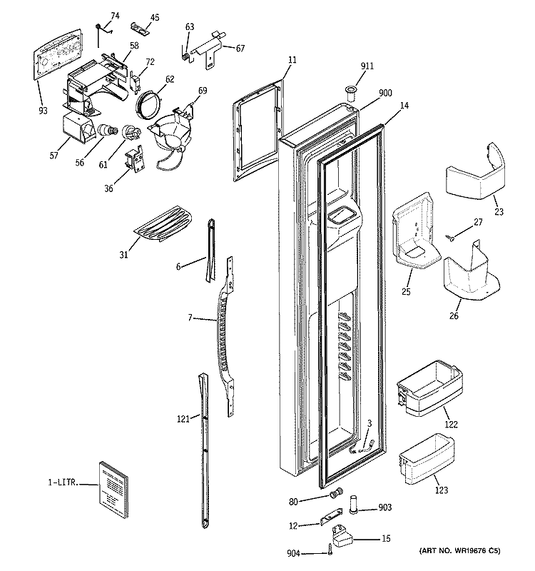FREEZER DOOR Diagram and Parts List for ESF25LGRECC  General Electric Refrigerator