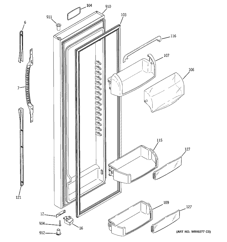 FRESH FOOD DOOR Diagram and Parts List for ESF25LGRECC  General Electric Refrigerator