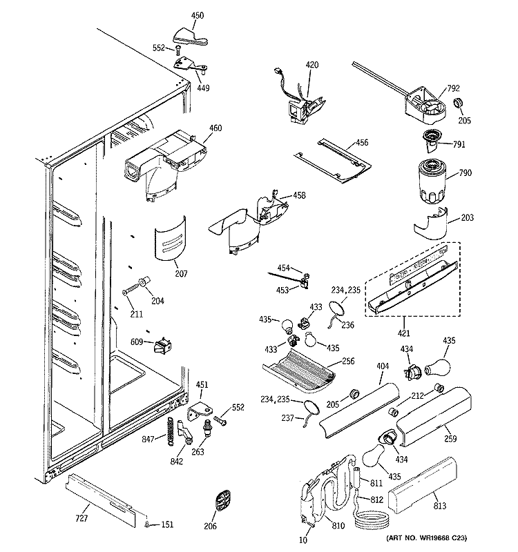 FRESH FOOD SECTION Diagram and Parts List for ESF25LGRECC  General Electric Refrigerator