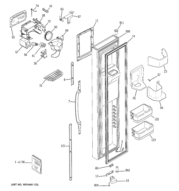 FREEZER DOOR Diagram and Parts List for GSF25XGRECC  General Electric Refrigerator
