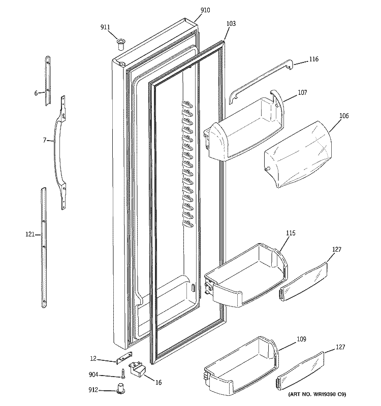FRESH FOOD DOOR Diagram and Parts List for GSF25XGRECC  General Electric Refrigerator