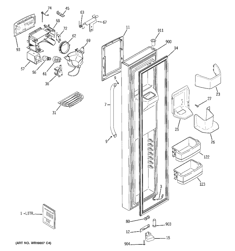 FREEZER DOOR Diagram and Parts List for PSR26LSRESS  General Electric Refrigerator