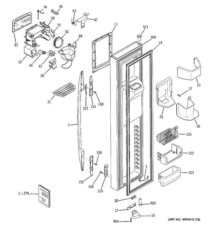 FREEZER DOOR Diagram and Parts List for PSR26MSPESS  General Electric Refrigerator