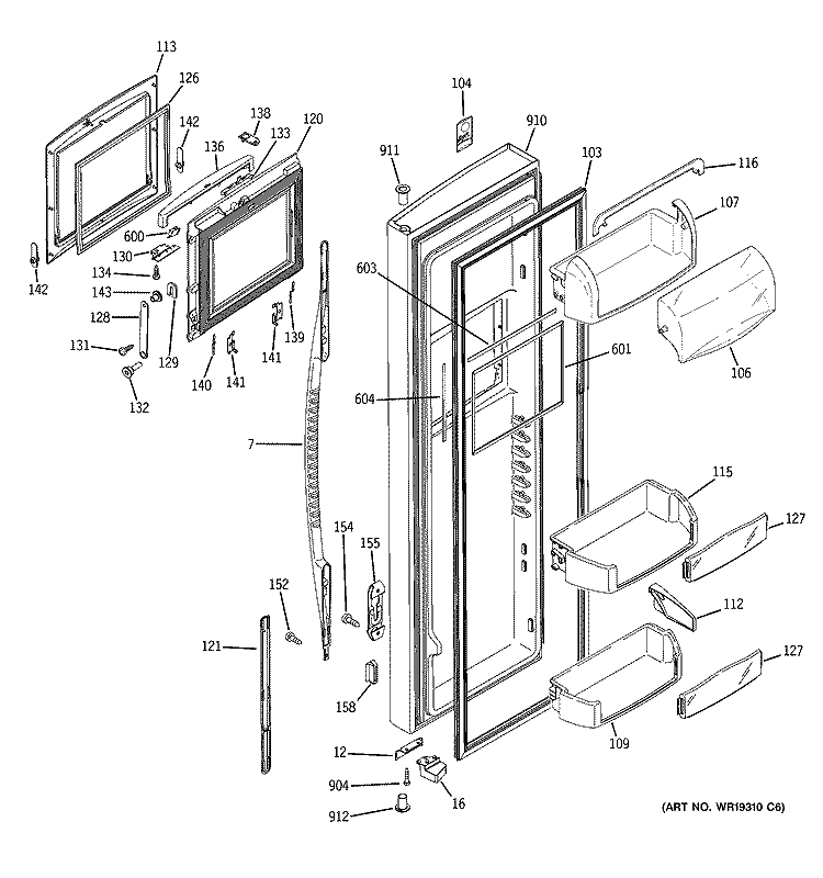 FRESH FOOD DOOR Diagram and Parts List for PSR26UHPEBB  General Electric Refrigerator