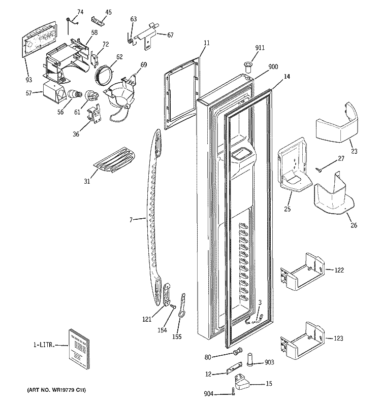 FREEZER DOOR Diagram and Parts List for PSS26LGSCBB  General Electric Refrigerator