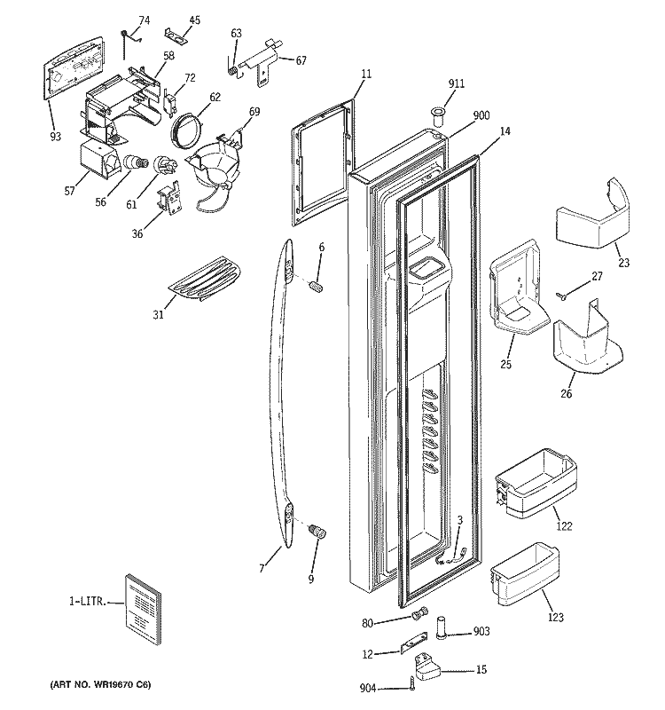 FREEZER DOOR Diagram and Parts List for PSS26LSRFSS  General Electric Refrigerator