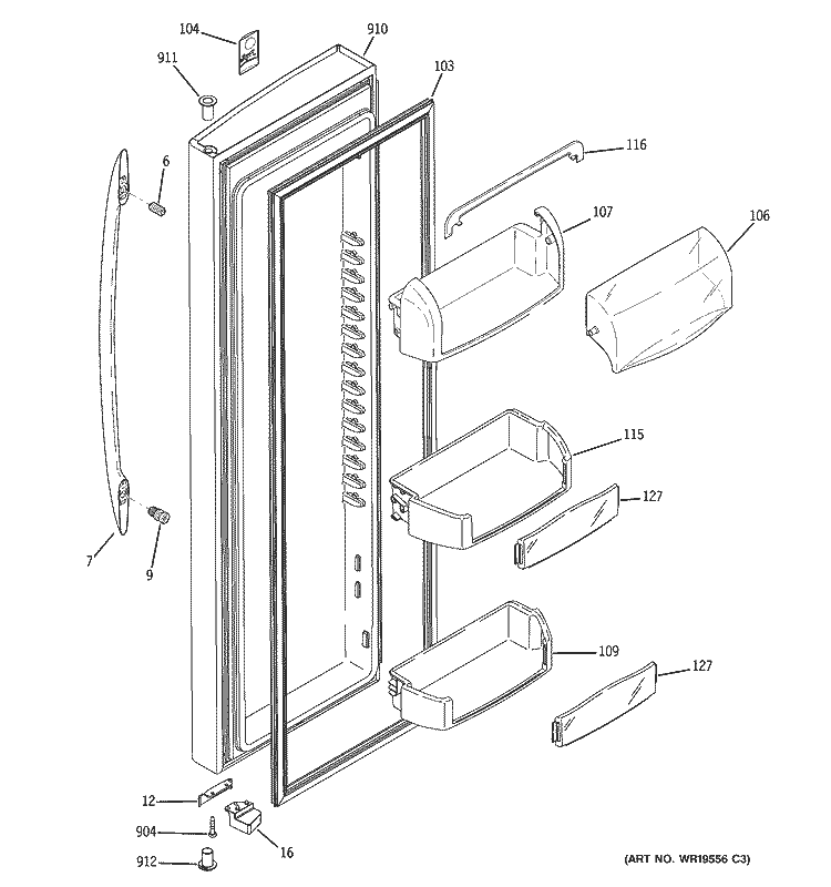 FRESH FOOD DOOR Diagram and Parts List for PSW26LSRESS  General Electric Refrigerator