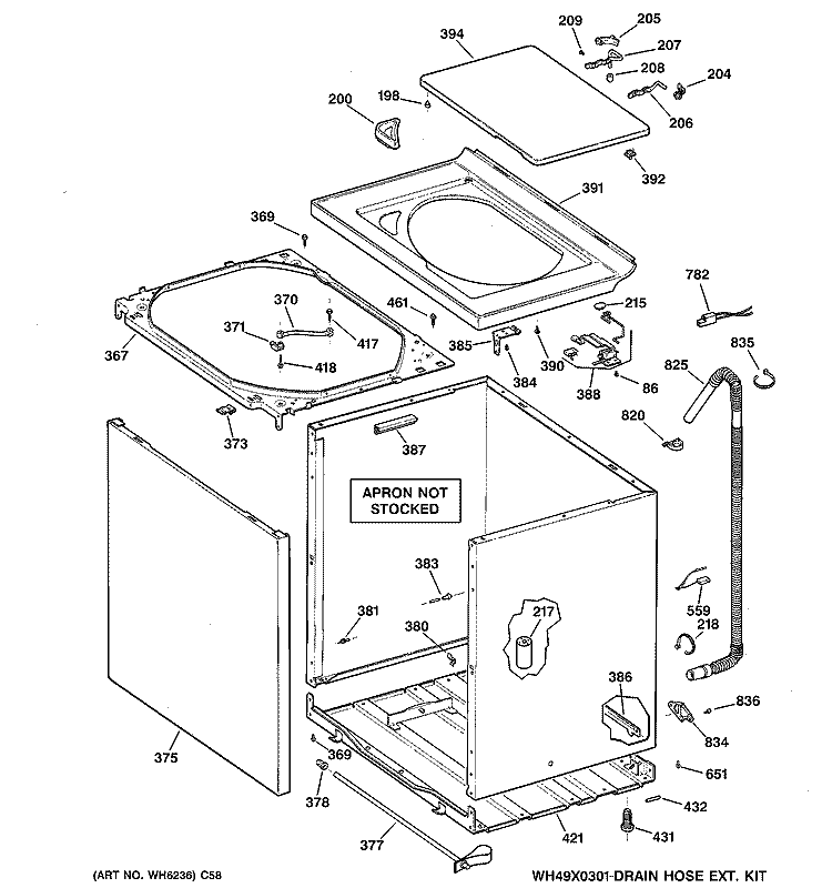 CABINET, COVER & FRONT PANEL Diagram and Parts List for WCSR2090D2CC  General Electric Washer